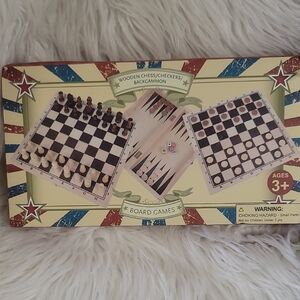 Deluxe Wooden Chess, Checkers, and Backgammon Set